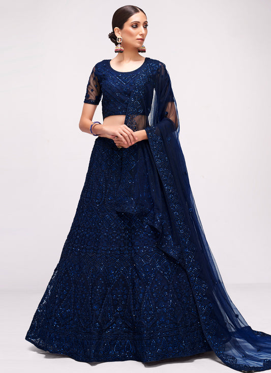 Blue Bridal Lehenga Choli With Embroidery & Sequins Work