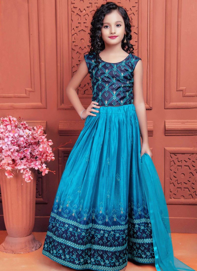 Blue Chinon Silk Lehenga Choli with Heavy Embroidery Sequence & Thread work