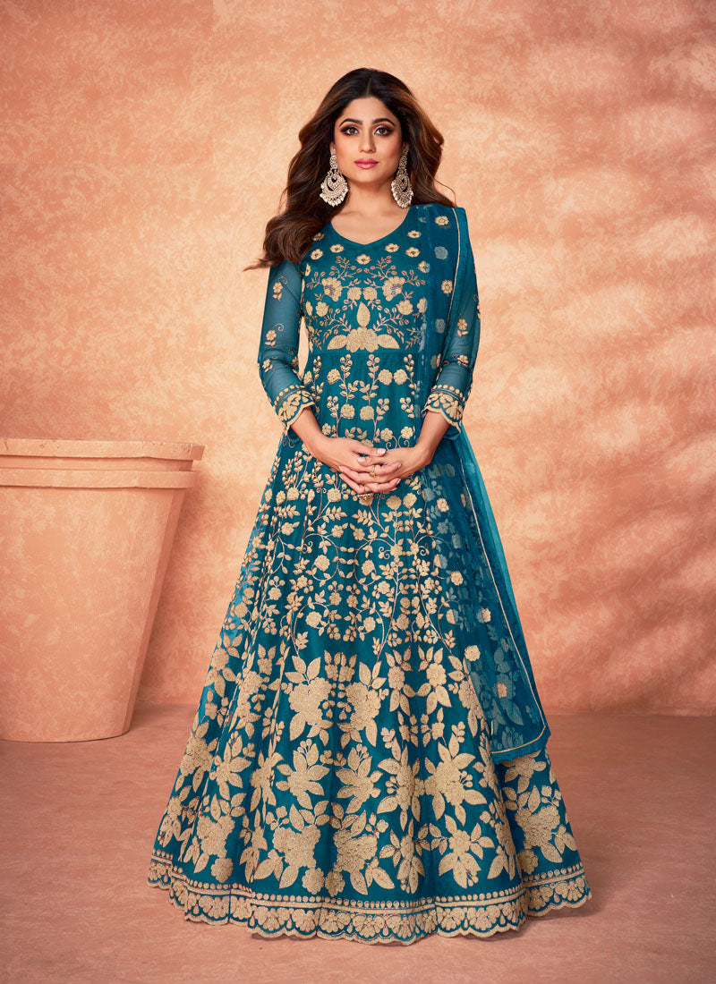 Blue Embroidery Anarkali Suit-2