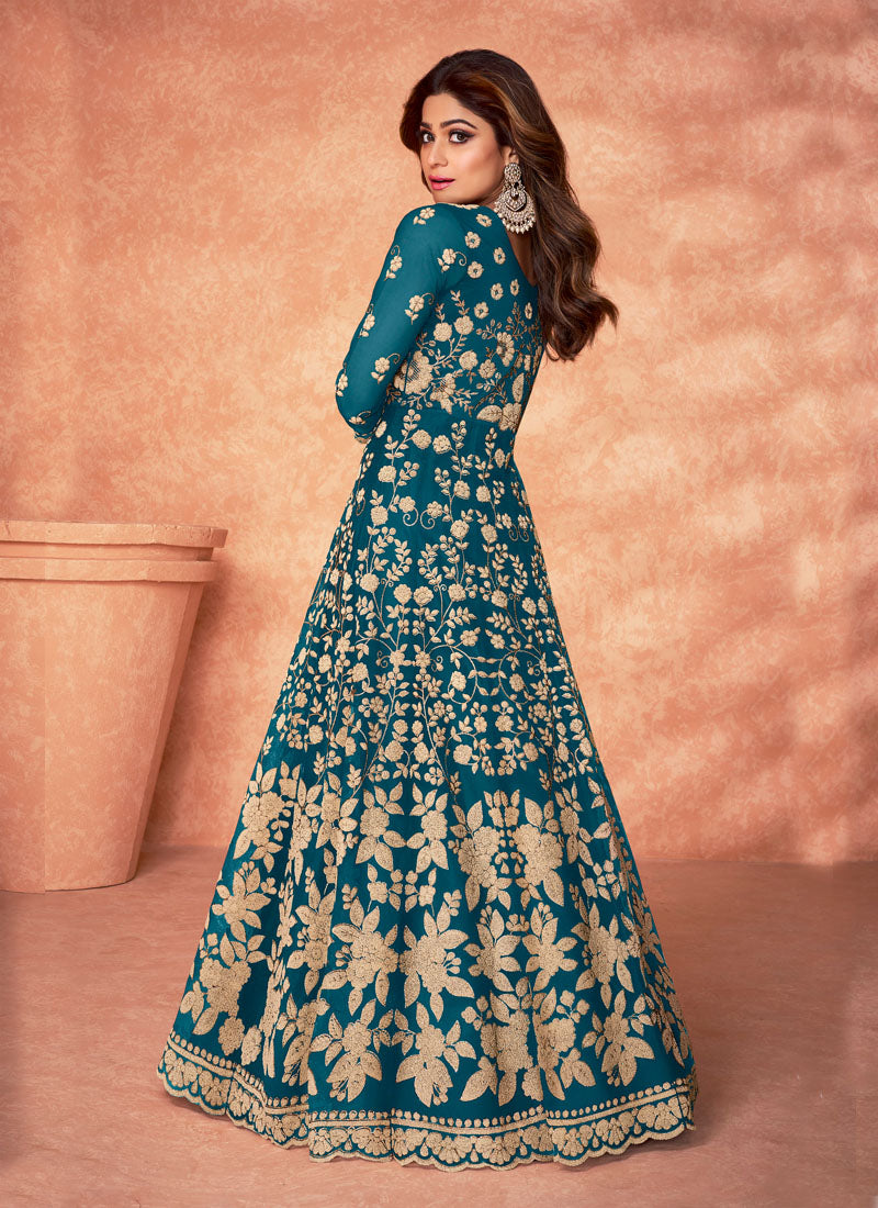 Blue Embroidery Anarkali Suit