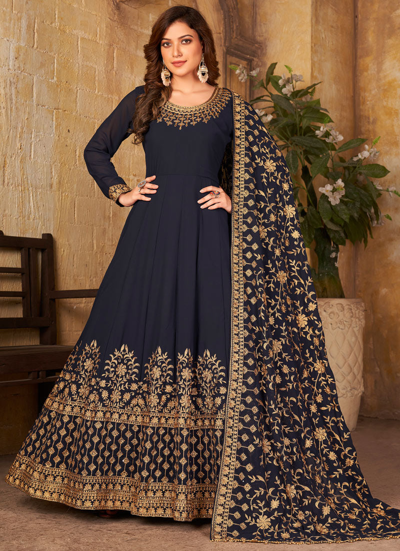 Navy Blue Georgette Anarkali Suit