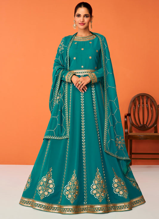 Blue Georgette Embroidered Anarkali Suit