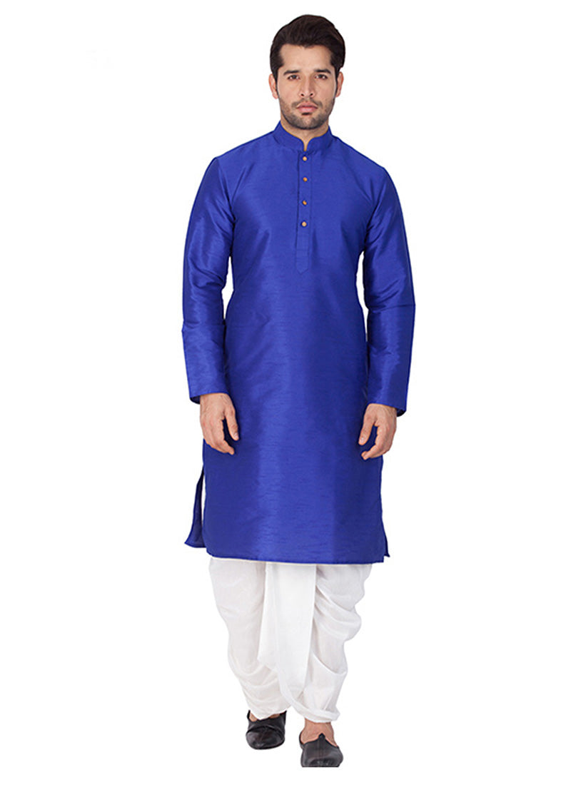 Blue & White Silk Kurta with Dhoti