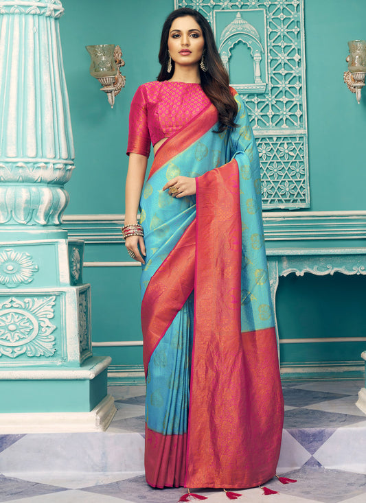 Blue & Pink Silk Pattu Saree