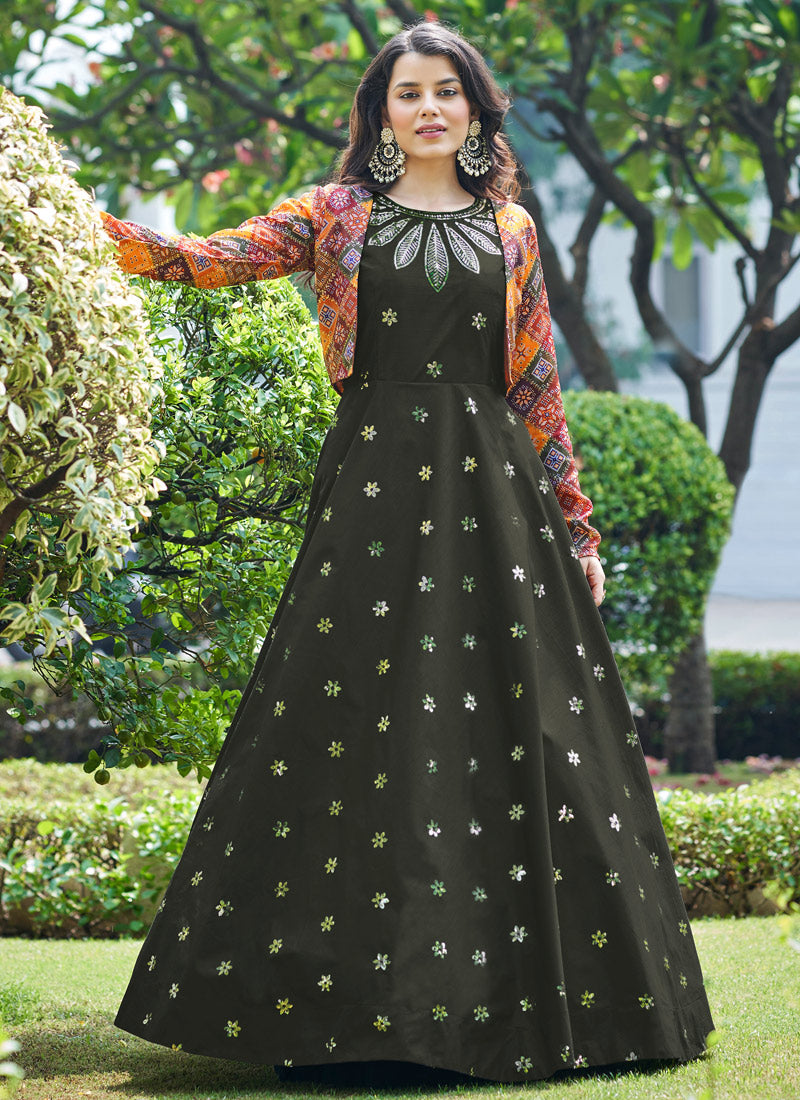 Buy Navy Blue Anarkali Suit With An Attached High Low Jacket Design Online  - Kalki Fashion