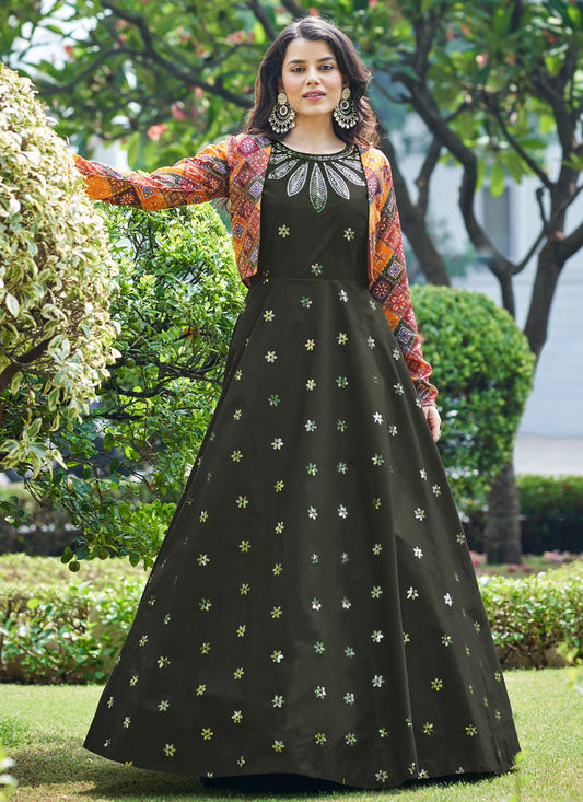 Brown Anarkali Gown With Jacket