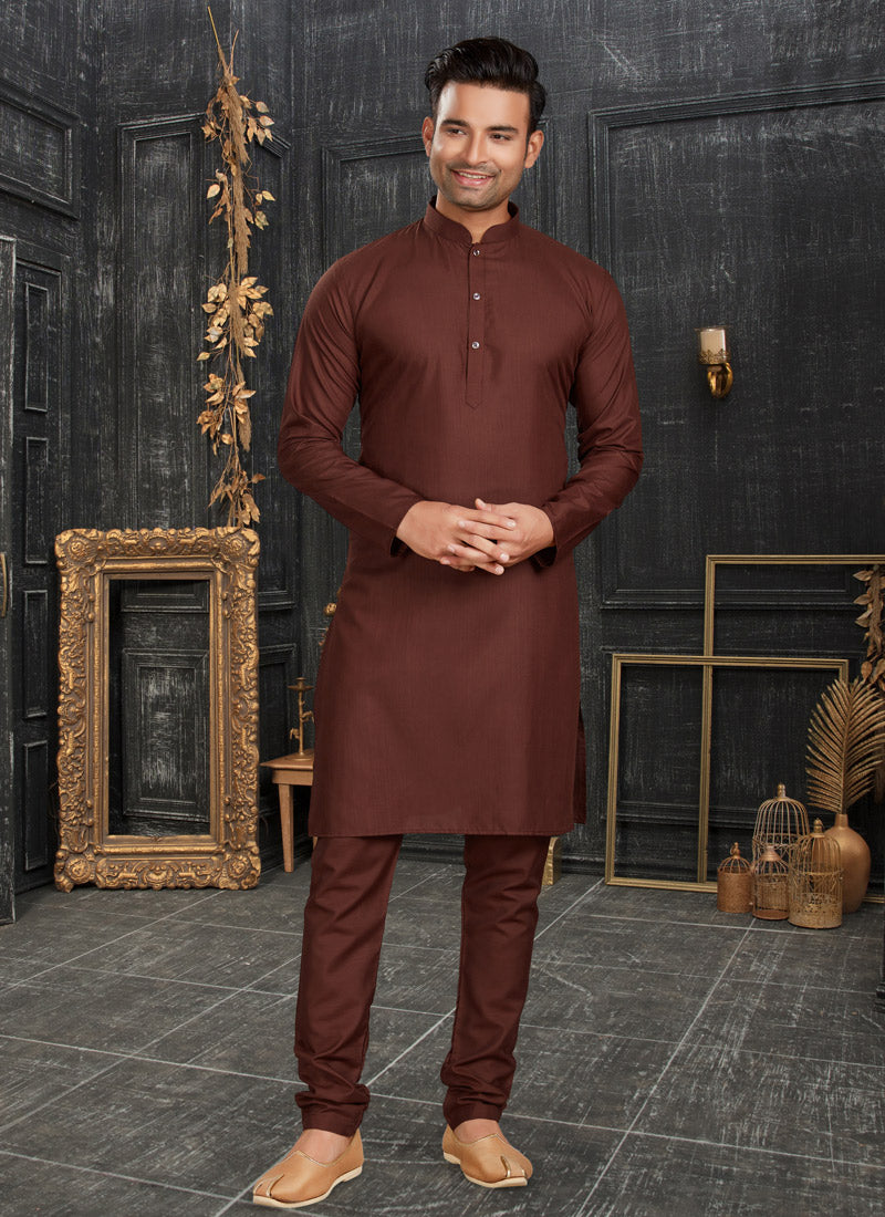 Brown Cotton Men's Kurta Pajama