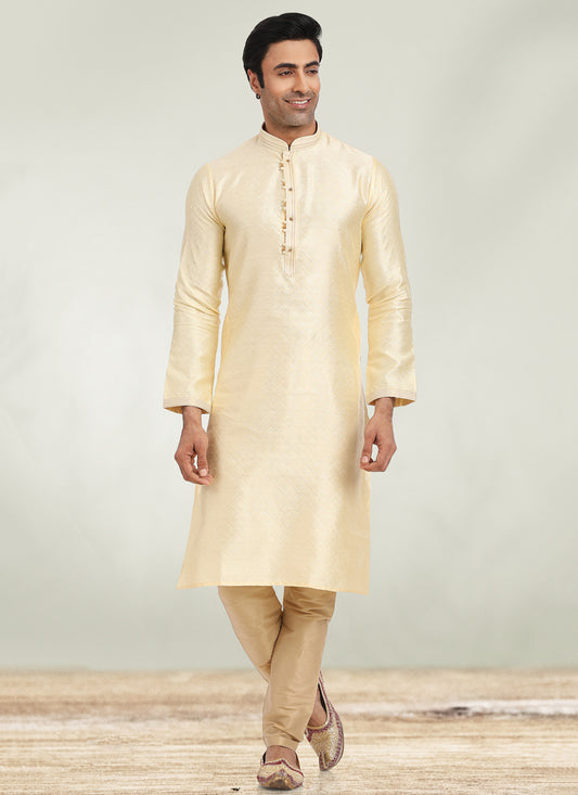 Cream Jacquard Men's Kurta Pajama