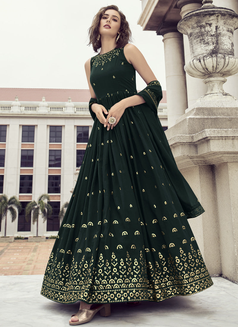 Dark Green Georgette Anarkali Suit