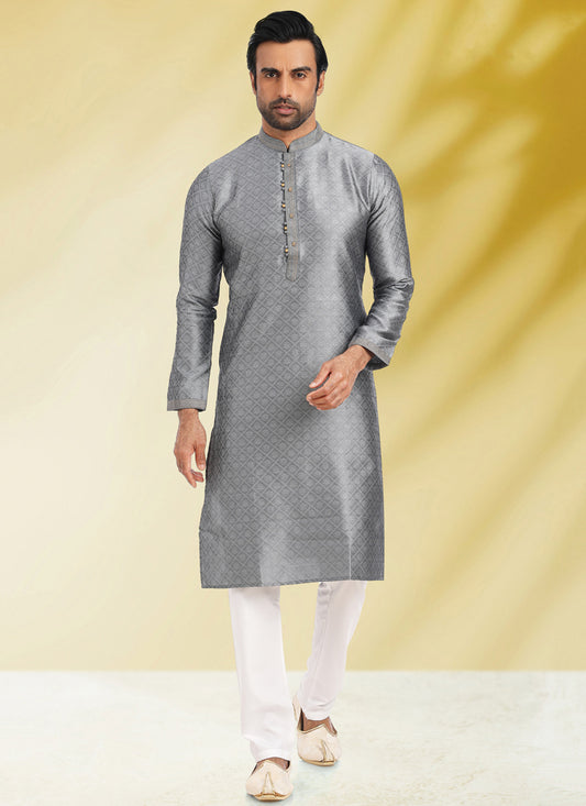 Gray Jacquard Men's Kurta Pajama