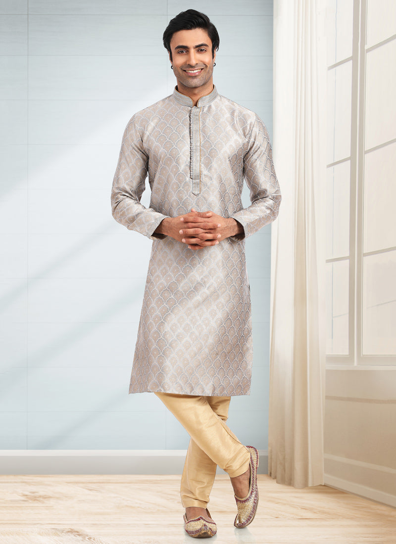 Gray Jacquard Men's Kurta Pajama