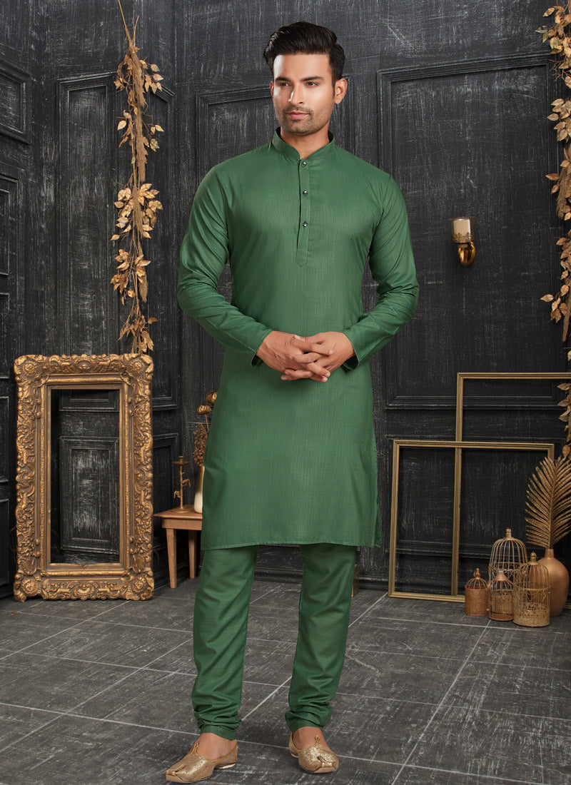 Green Cotton Men's Kurta Pajama