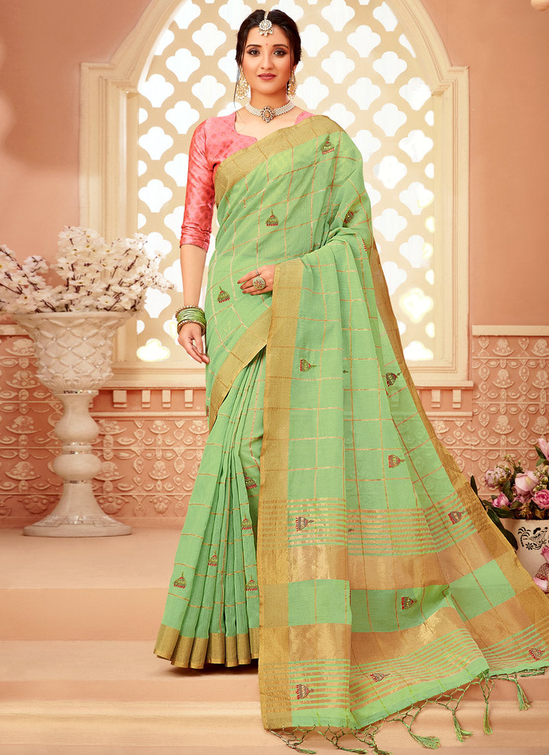 Green Cotton Saree