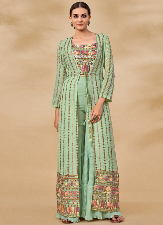 Green Jacket Style Sharara Suit