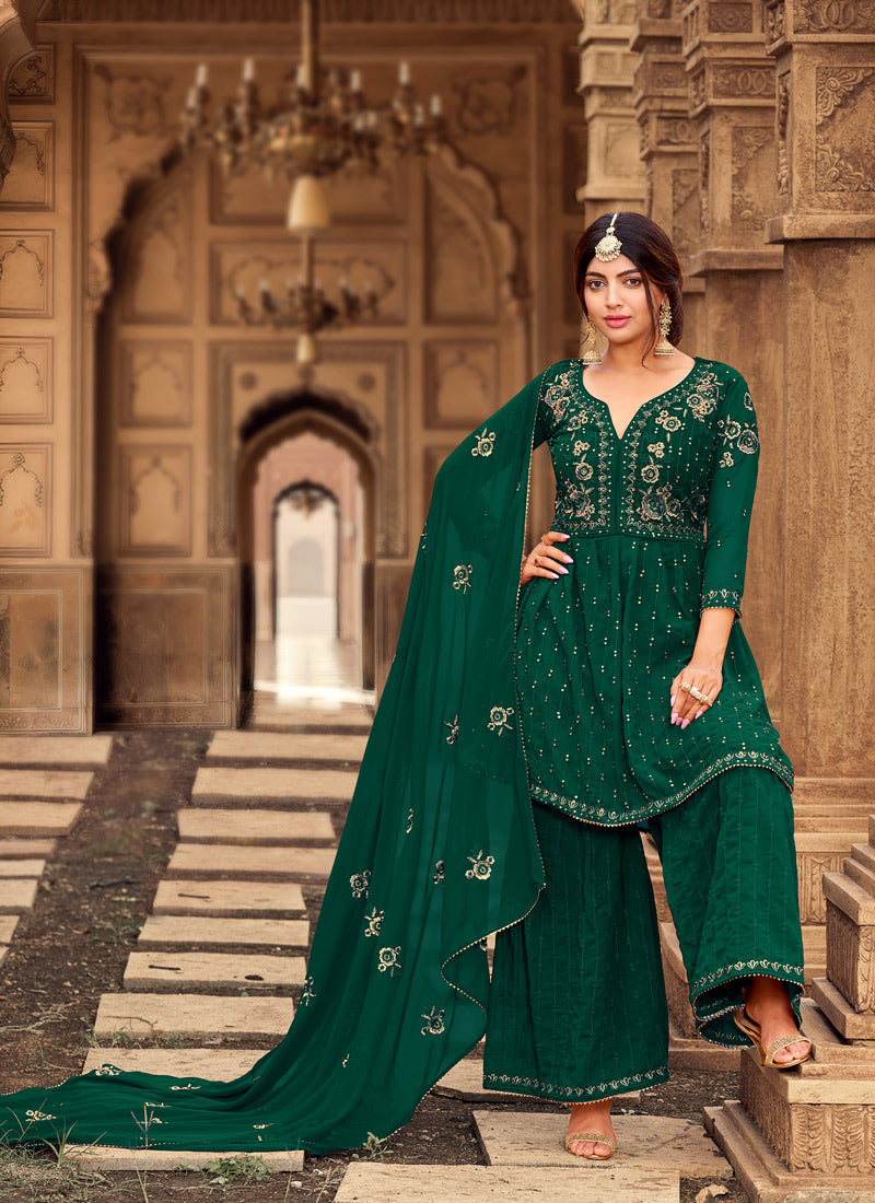 Green Sharara Suit With Embroidery Work