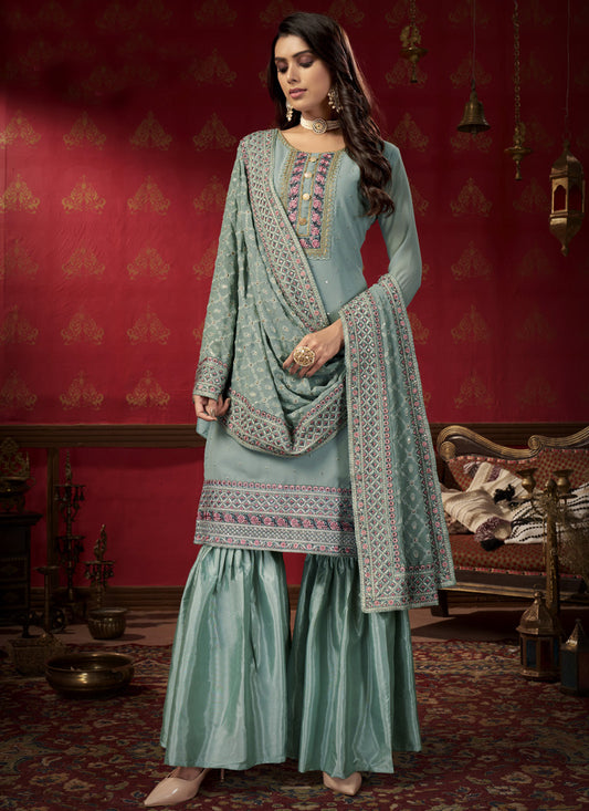 Grey Georgette Sharara Suit