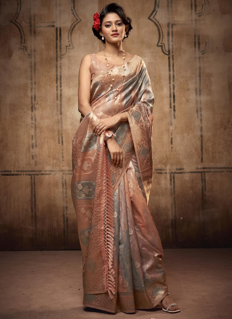 Light Blue Organza Saree with Zari Weaving