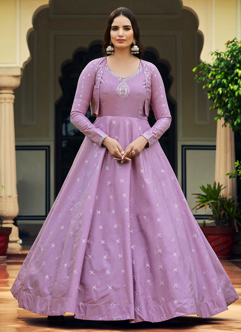 Light Purple Sequince Embroidered Work Anarkali Gown