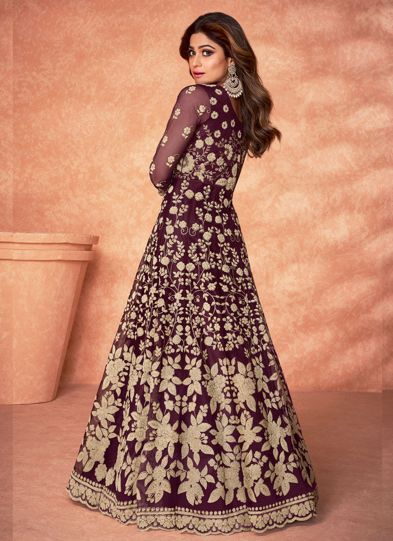 Magenta Embroidery Anarkali Suit-2