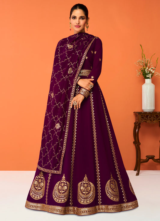 Magenta Georgette Embroidered Anarkali Suit