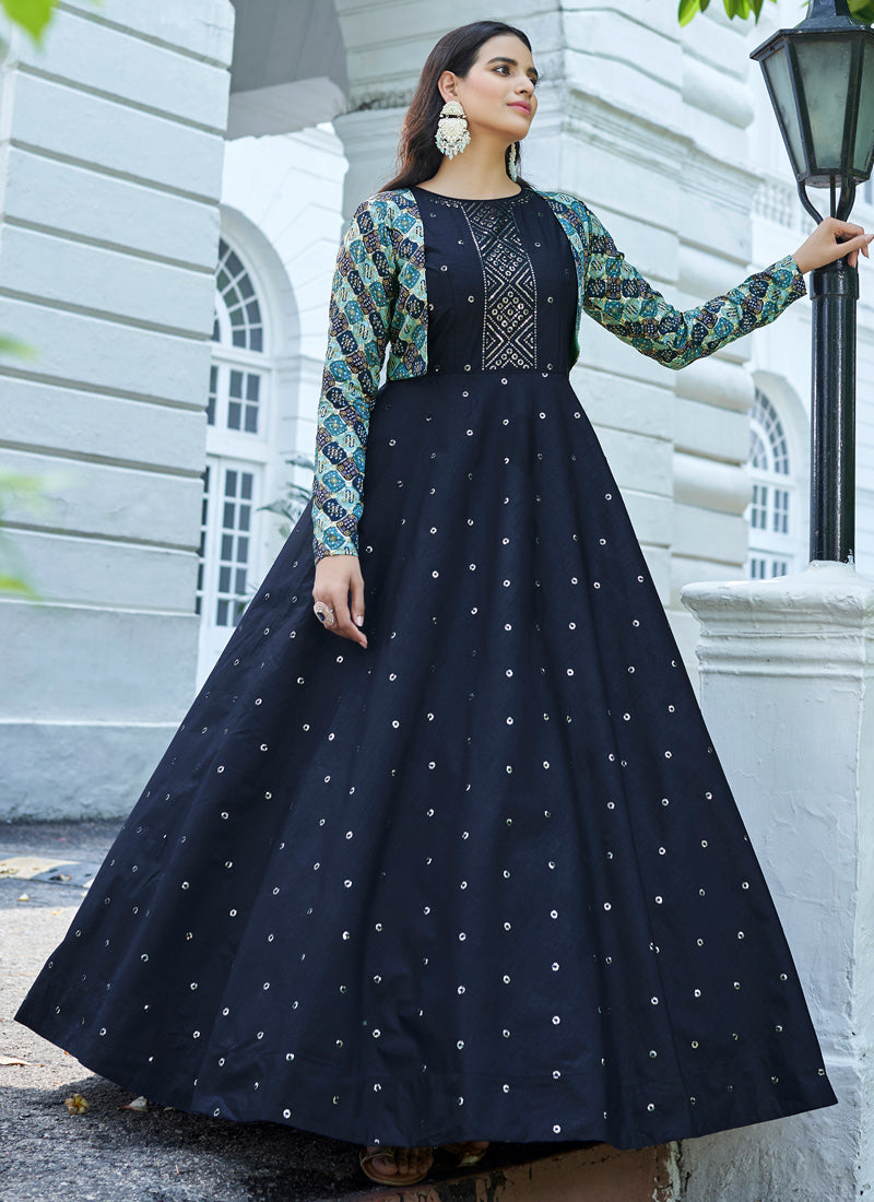 Navy Blue Anarkali Gown With Jacket