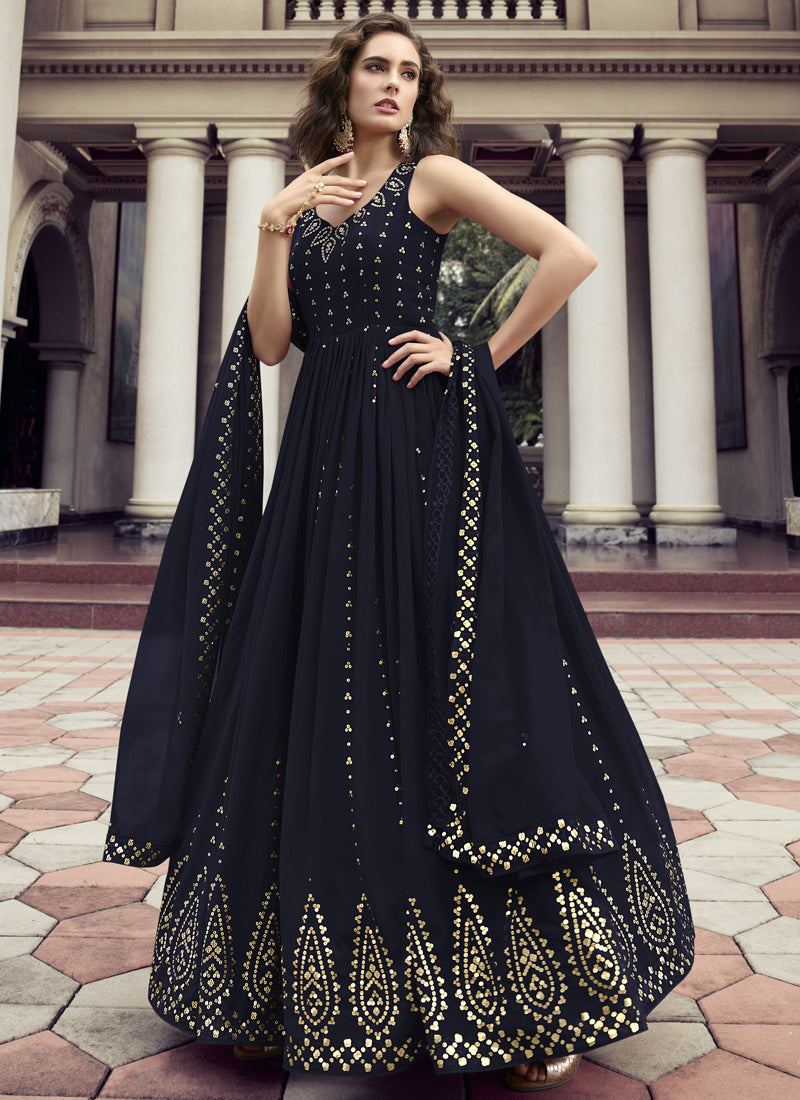 Navy Blue Georgette Anarkali Suit