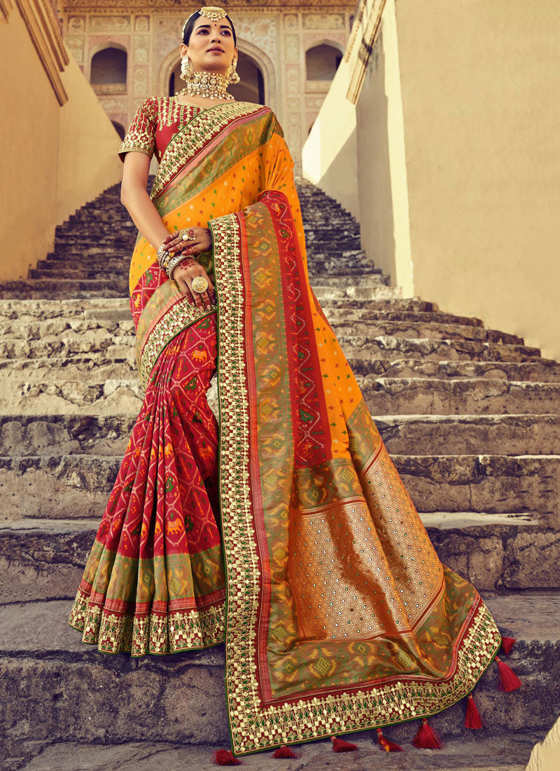 Yellow & Red Patola Silk Saree