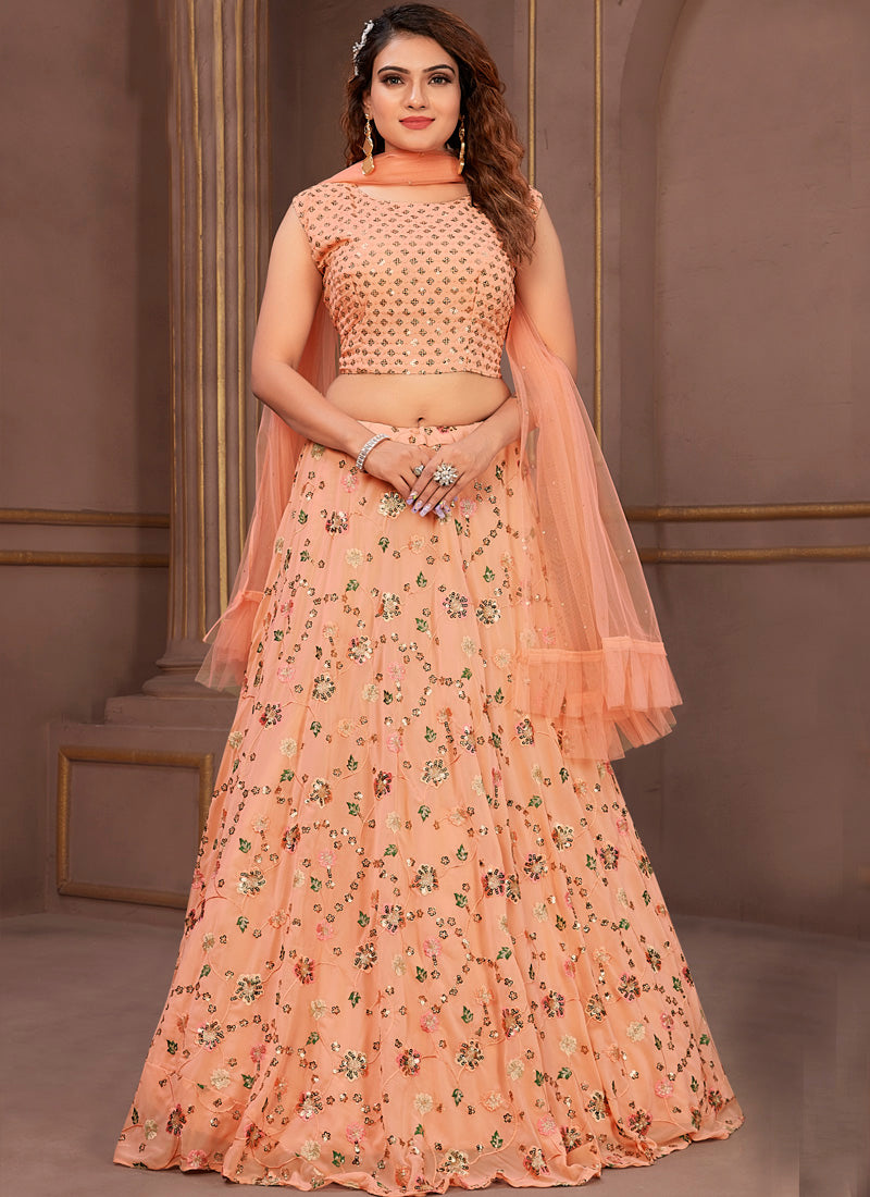 Peach Georgette Lehenga Choli