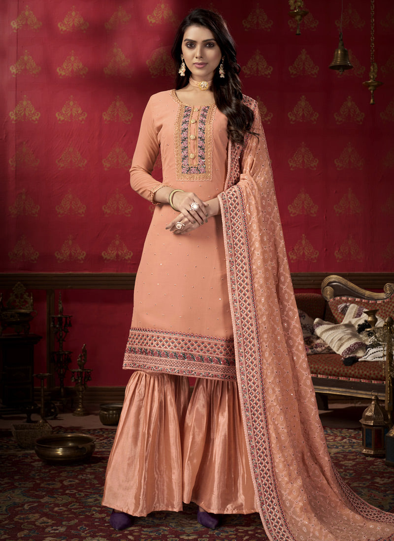 Peach Georgette Sharara Suit