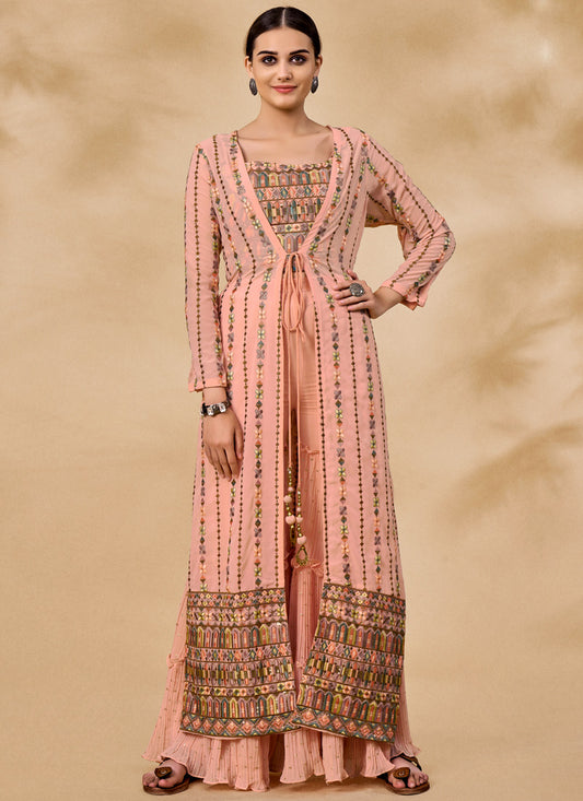 Peach Jacket Style Sharara Suit