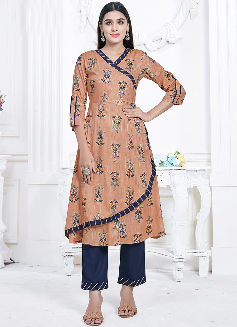 Peach Rayon Kurti with Sharara Pant