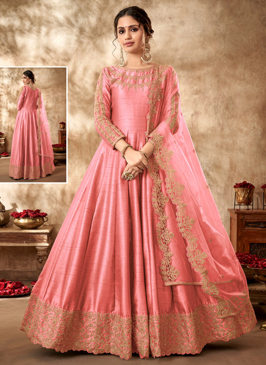 Pink Art Silk Anarkali Suit