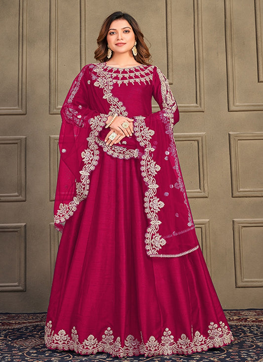 Pink Art Silk Long Anarkali Suit