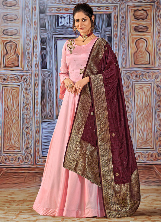 Pink Art Silk Salwar Kameez