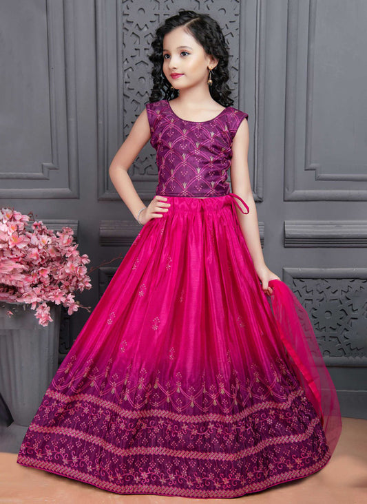 Pink Chinon Silk Lehenga Choli with Heavy Embroidery Sequence & Thread work