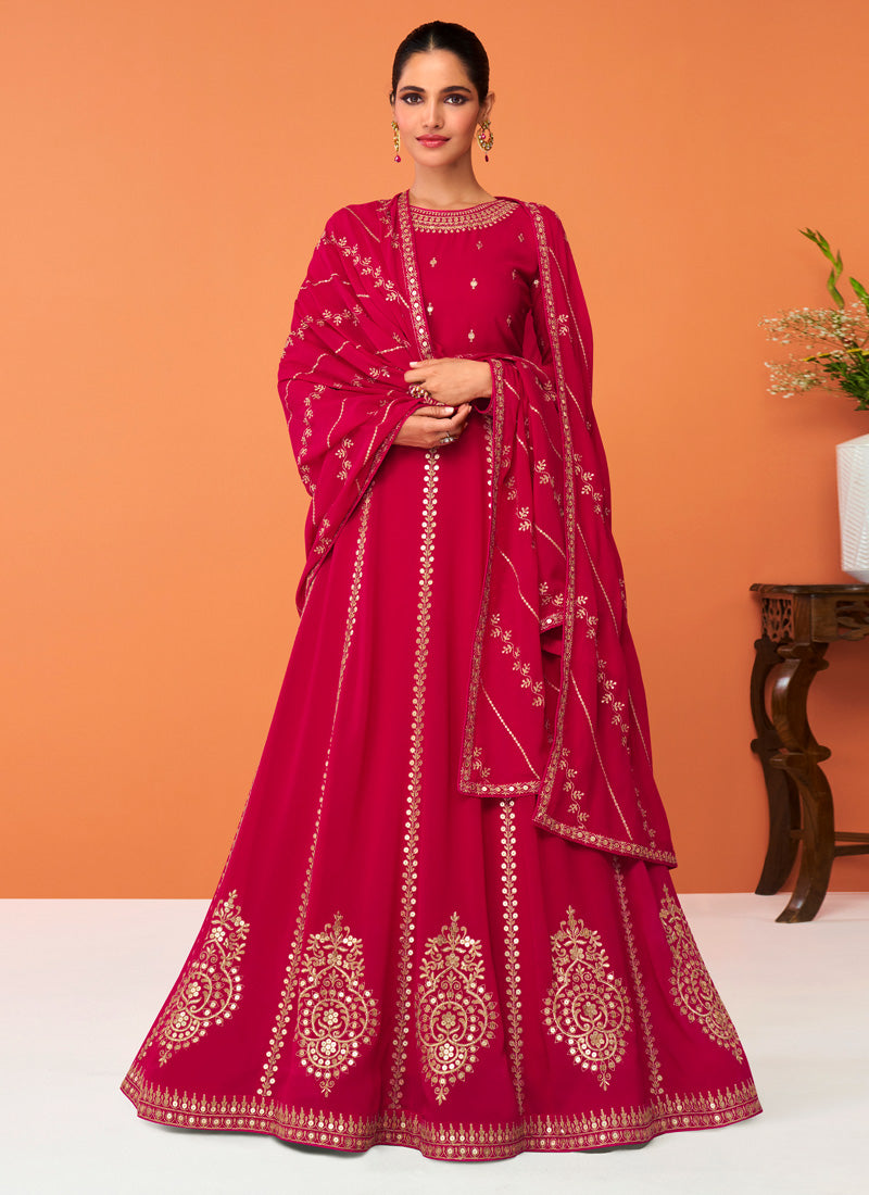 Pink Georgette Embroidered Anarkali Suit