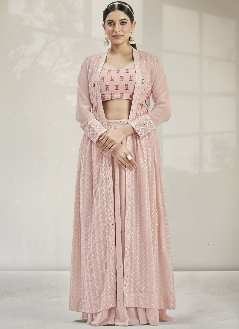 Pink Georgette Lehenga Suit with Jacket