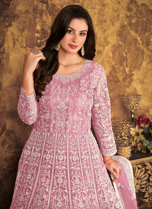 Pink Net Salwar Kameez