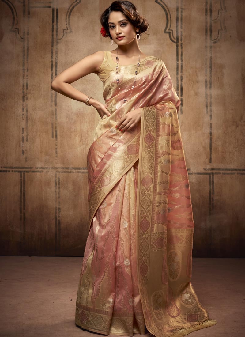 Pink Organza Saree with Zari Weaving