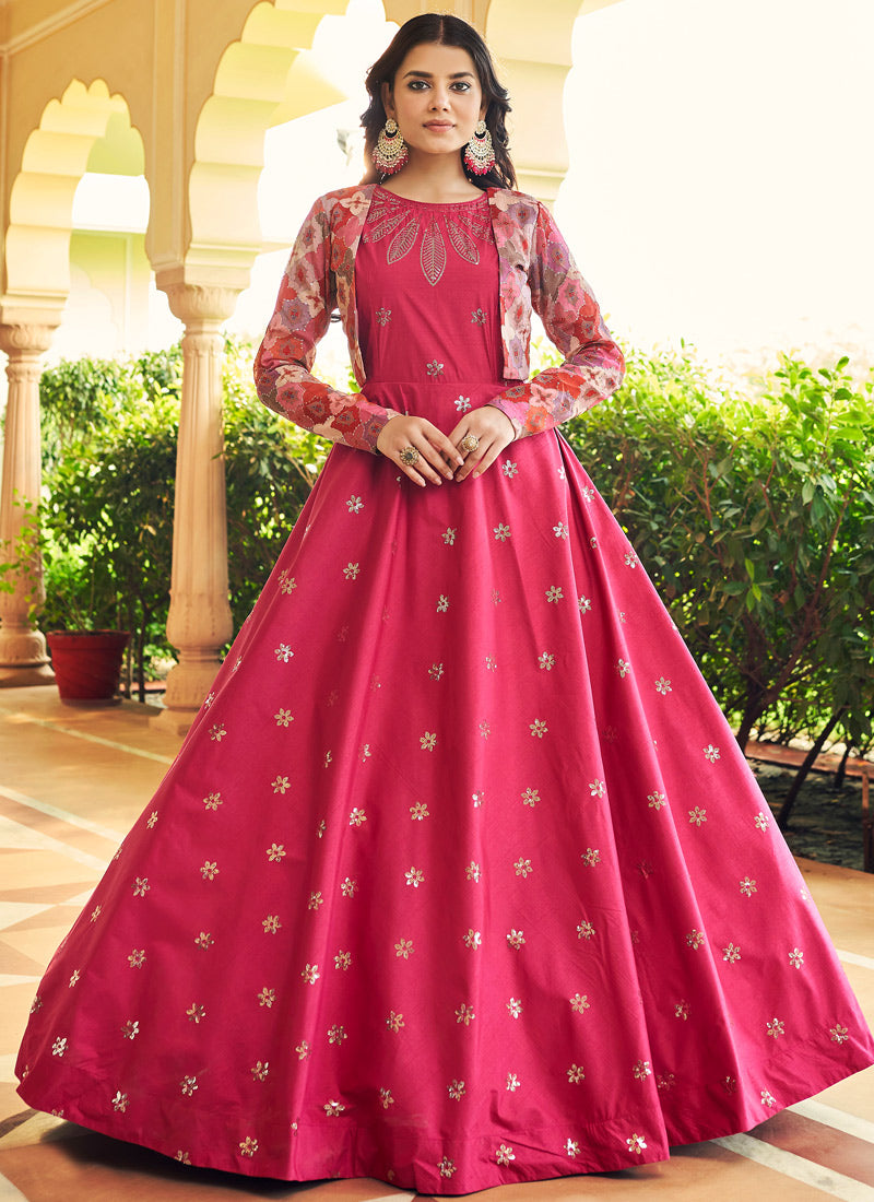 Pink Sequince Embroidered Work Anarkali Gown