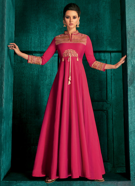 Pink Silk Indo Western Gown