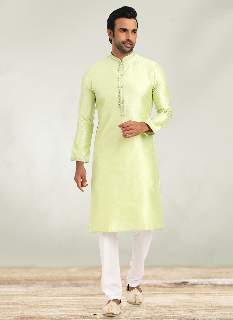 Pista Green Jacquard Men's Kurta Pajama