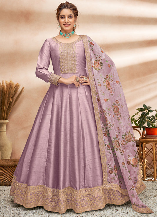 Purple Art Silk Anarkali Suit