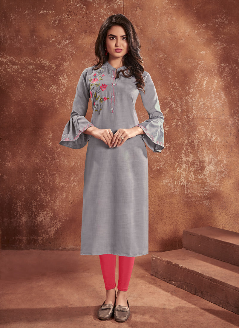 Purple Cotton Kurti With Heavy Embroidery Work