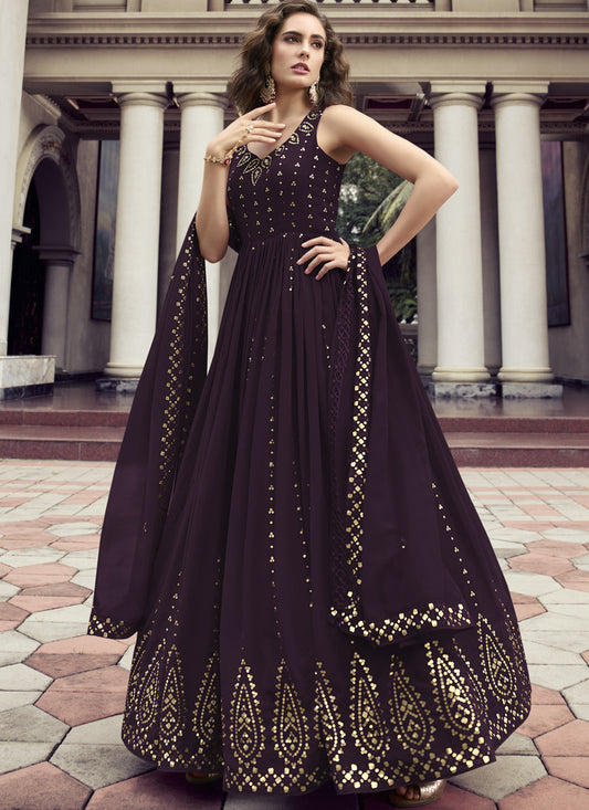 Purple Georgette Anarkali Suit