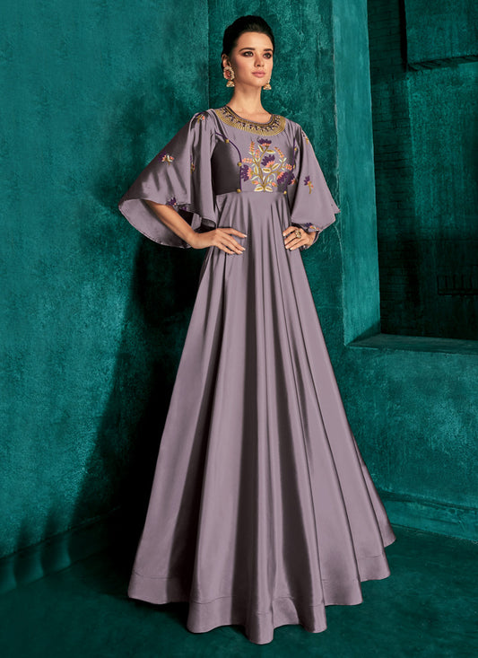 Purple Silk Indo Western Gown