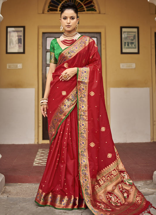Red Silk Saree with Heavy Border