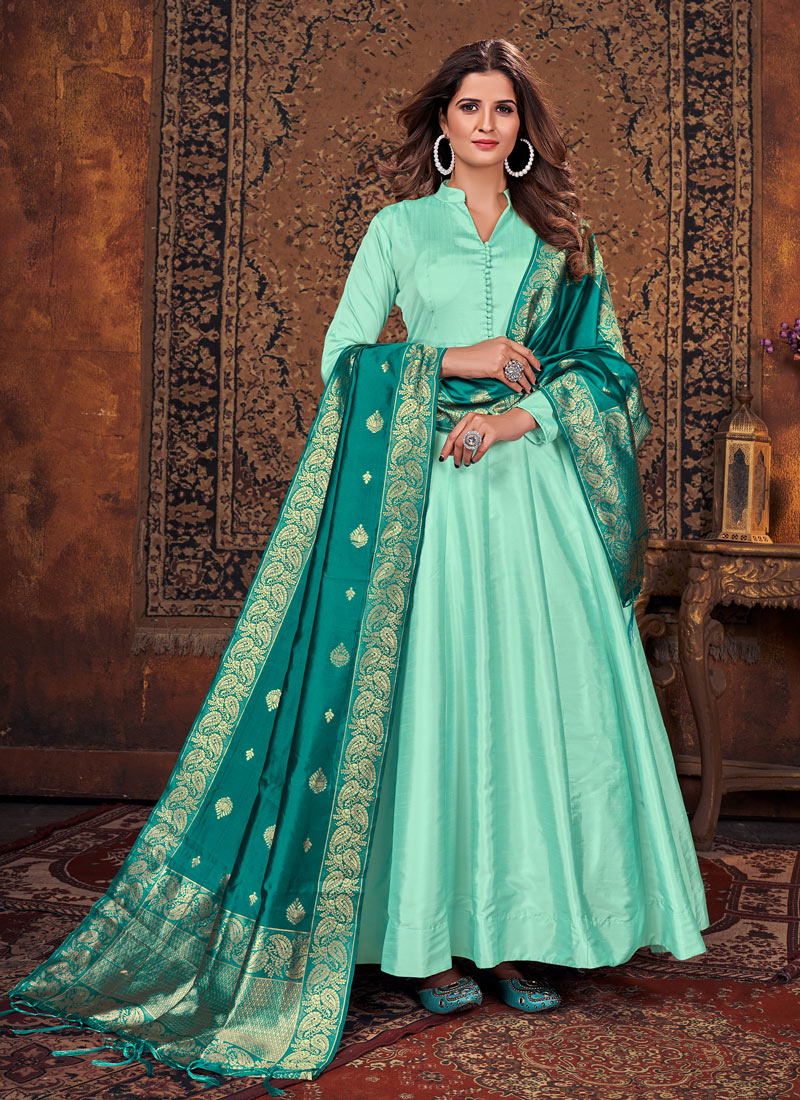 Sky Blue Art Silk Anarkali Suit