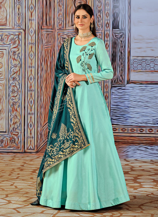 Sky Blue Art Silk Salwar Kameez