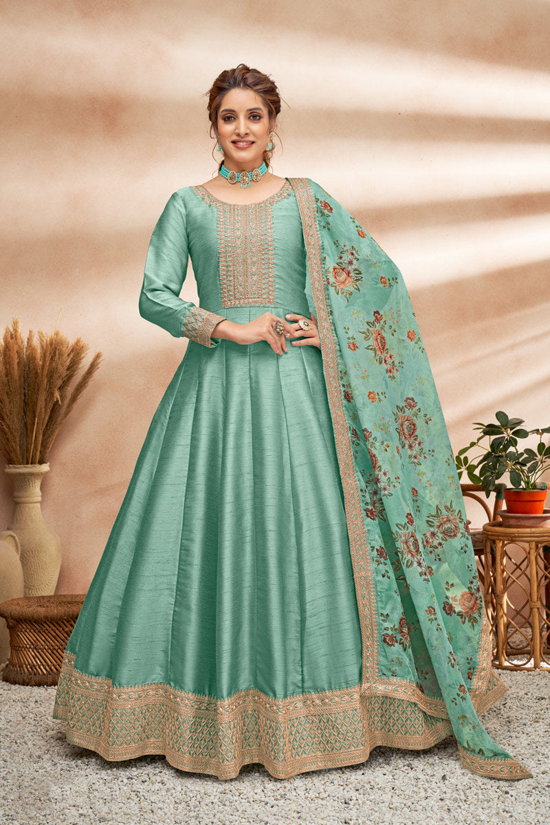 Sky Blue Art Silk Anarkali Suit-2